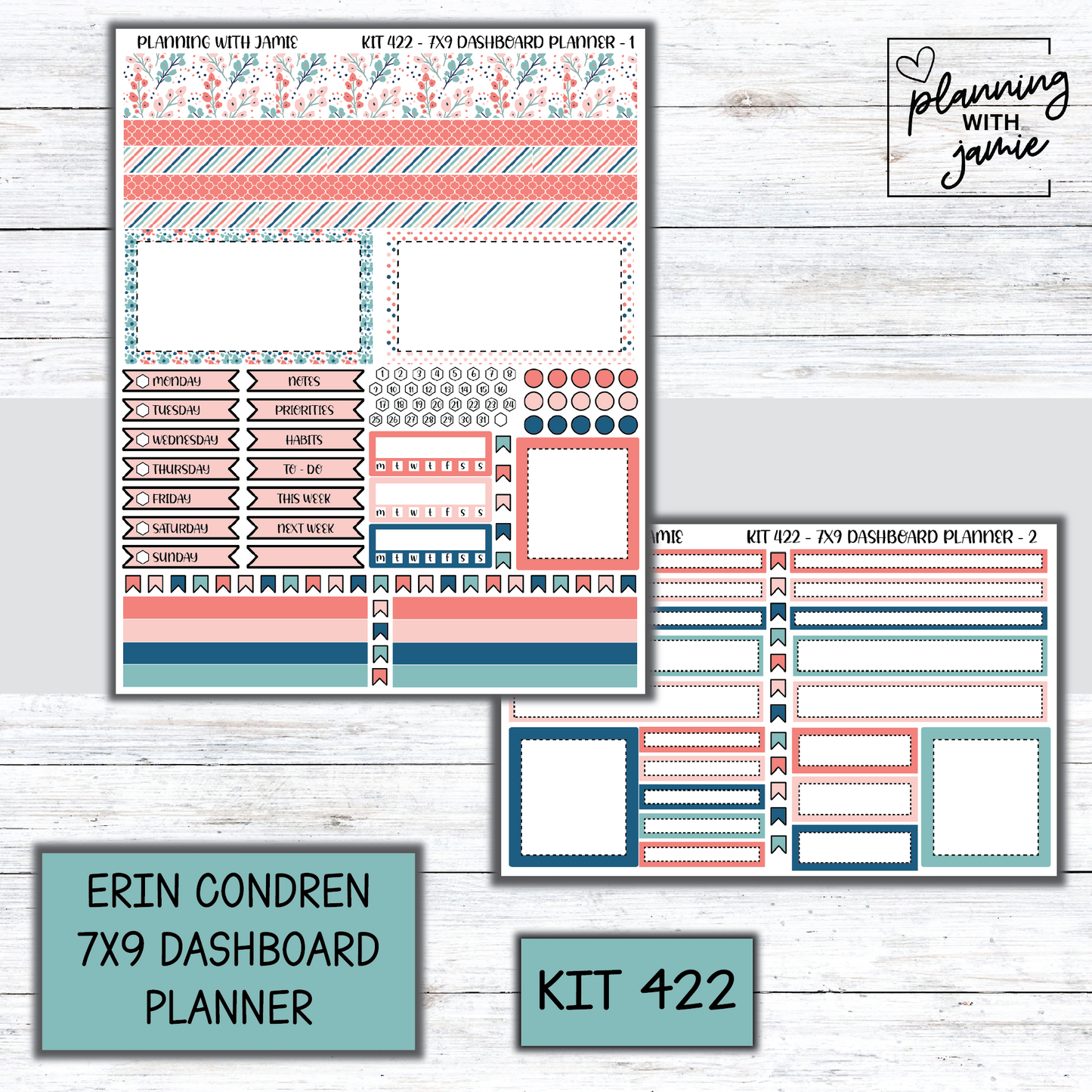Kit 422 Erin Condren Dashboard Planner Sticker Kit