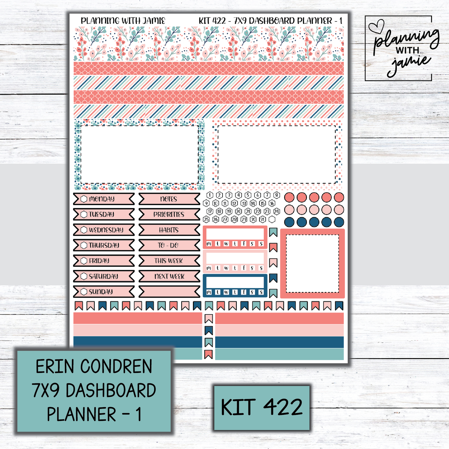 Kit 422 Erin Condren Dashboard Planner Sticker Kit