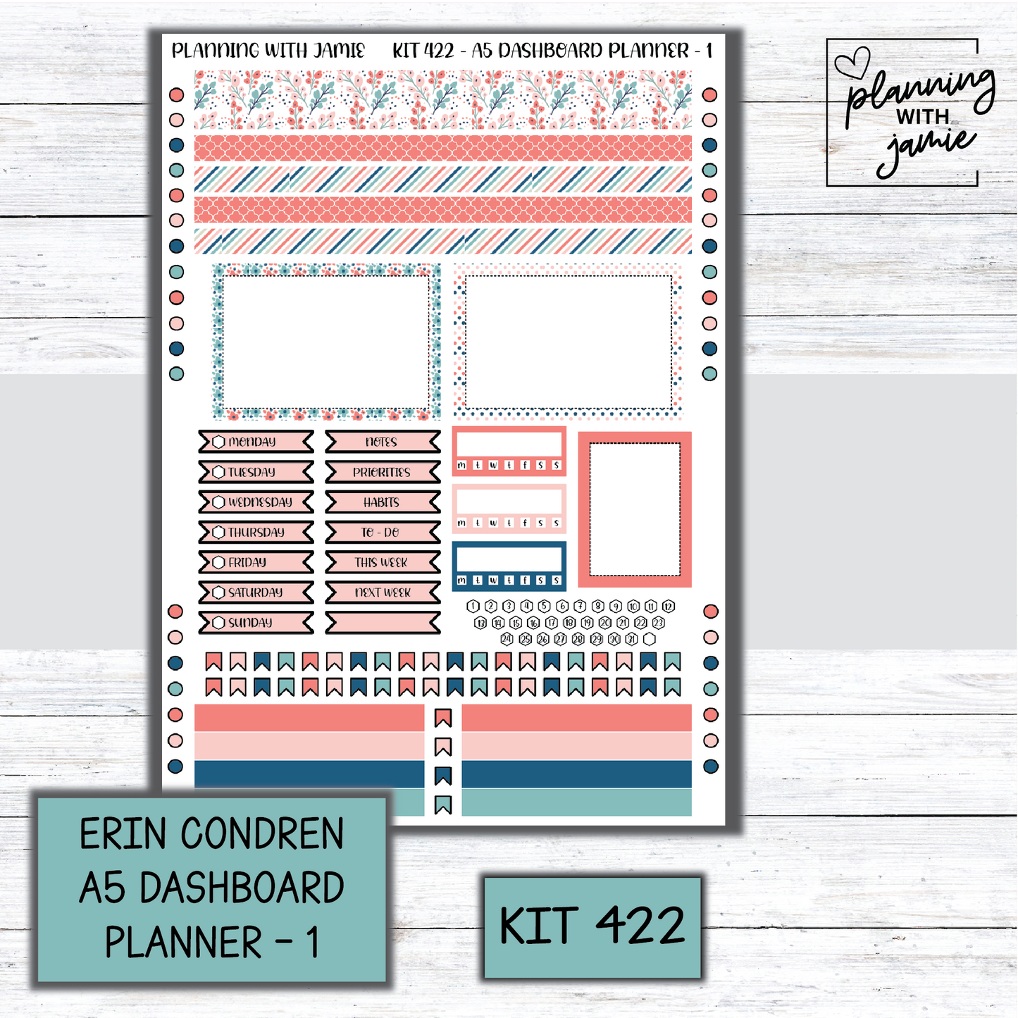 Kit 422 Erin Condren Dashboard Planner Sticker Kit