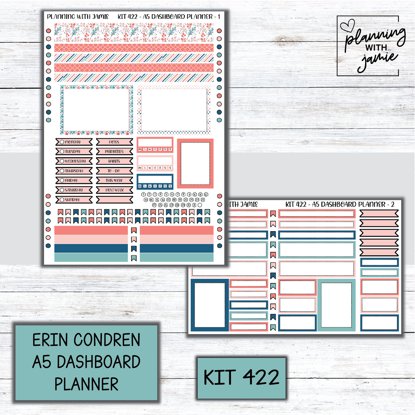 Kit 422 Erin Condren Dashboard Planner Sticker Kit