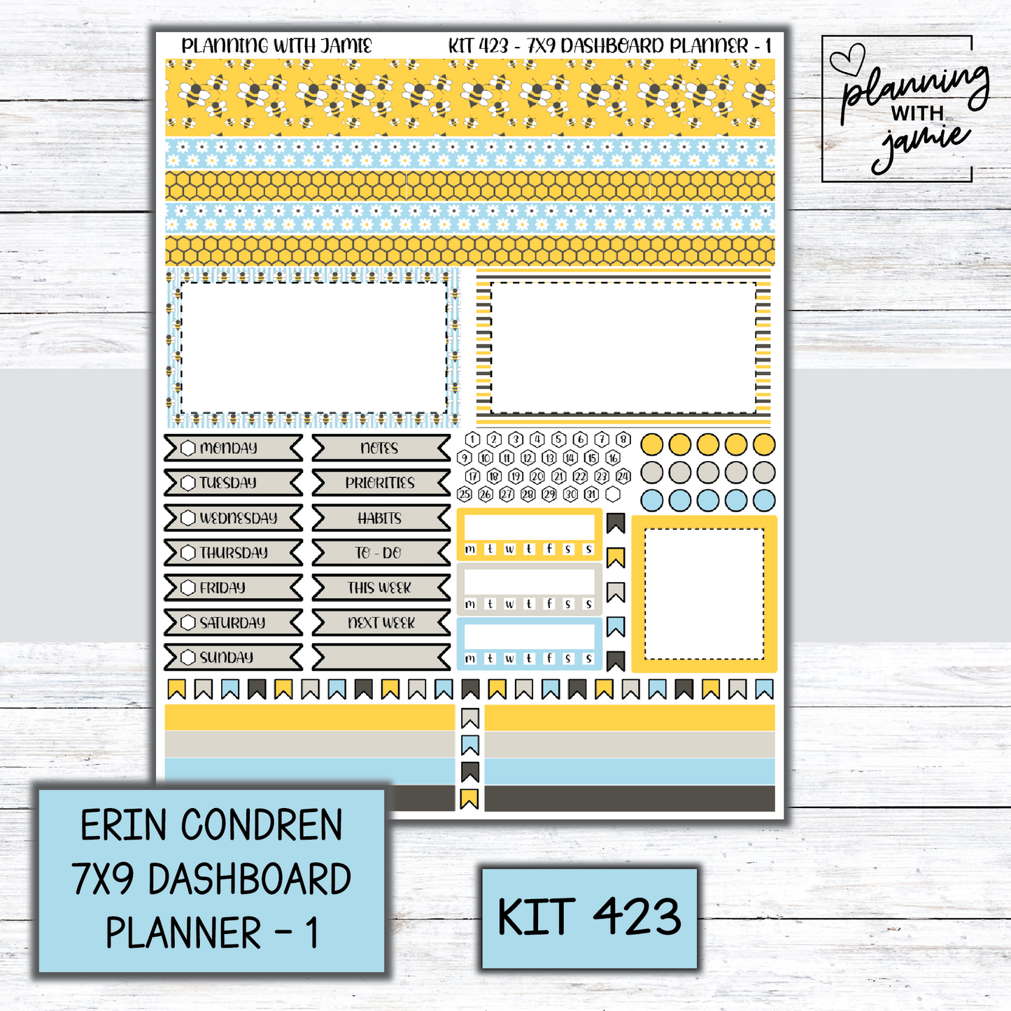 Kit 423 Erin Condren Dashboard Planner Sticker Kit