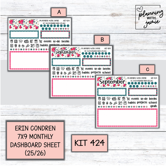 KIT 424 7X9 Erin Condren Monthly Dashboard Sticker Kit