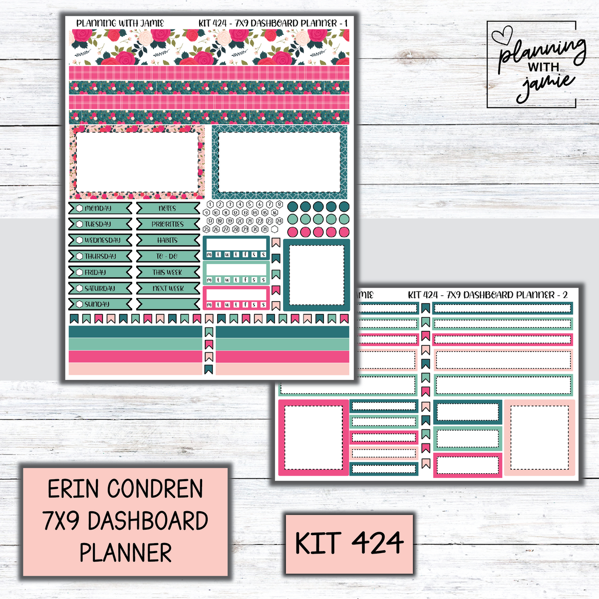 Kit 424 Erin Condren Dashboard Planner Sticker Kit