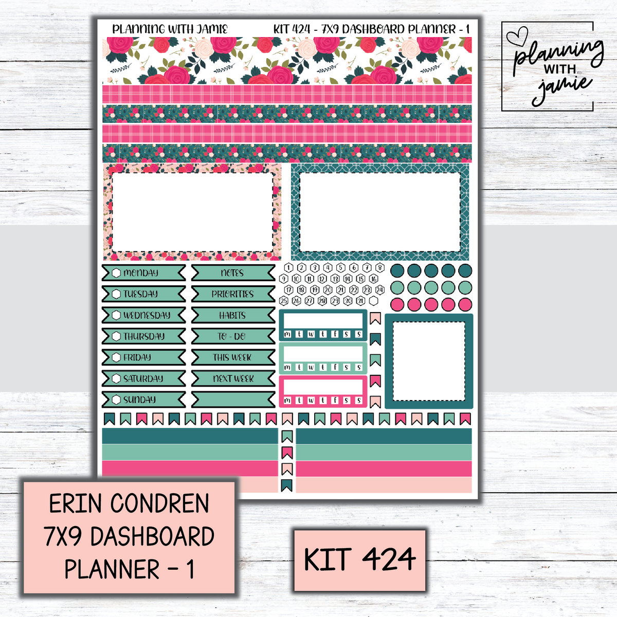 Kit 424 Erin Condren Dashboard Planner Sticker Kit