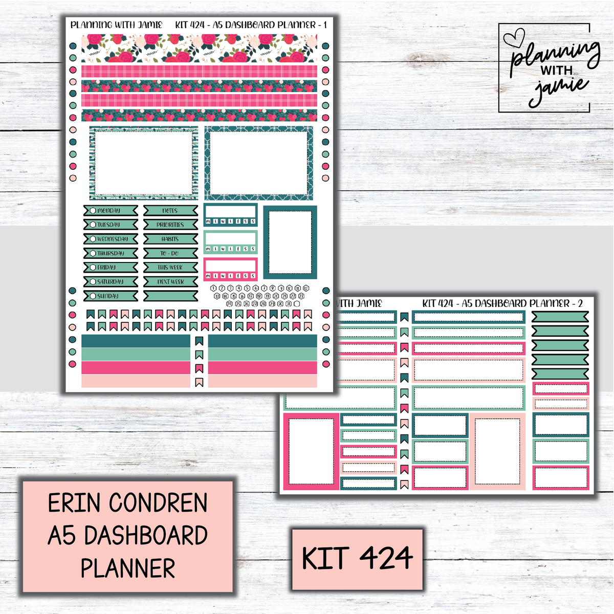 Kit 424 Erin Condren Dashboard Planner Sticker Kit