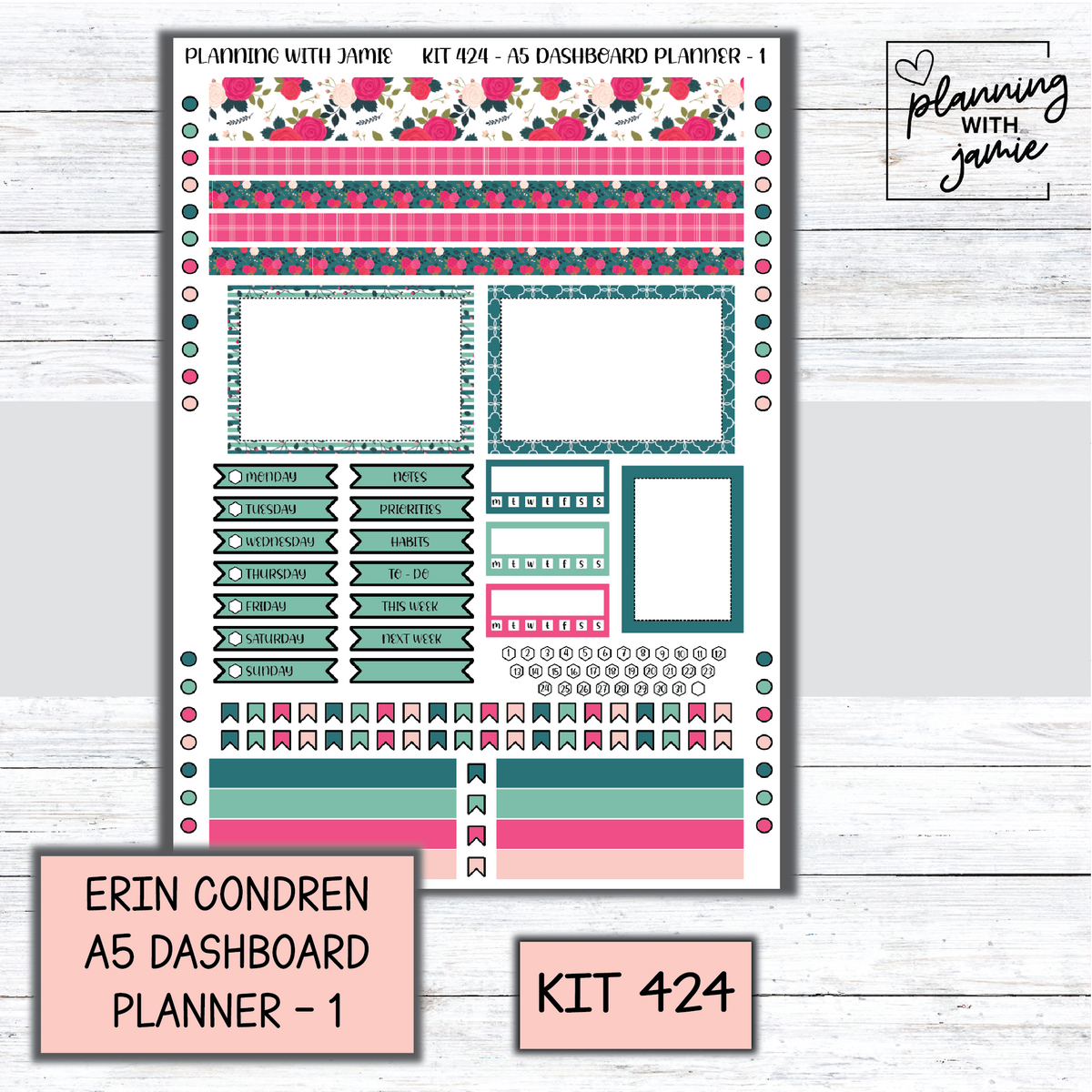 Kit 424 Erin Condren Dashboard Planner Sticker Kit