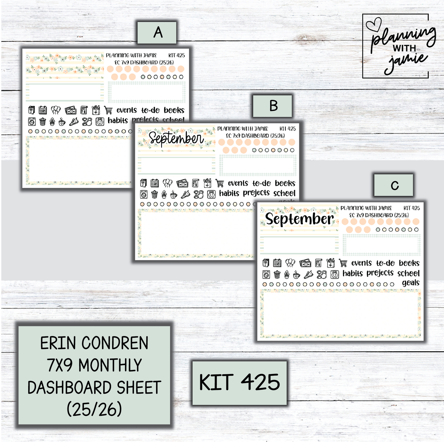 KIT 425 7X9 Erin Condren Monthly Dashboard Sticker Kit