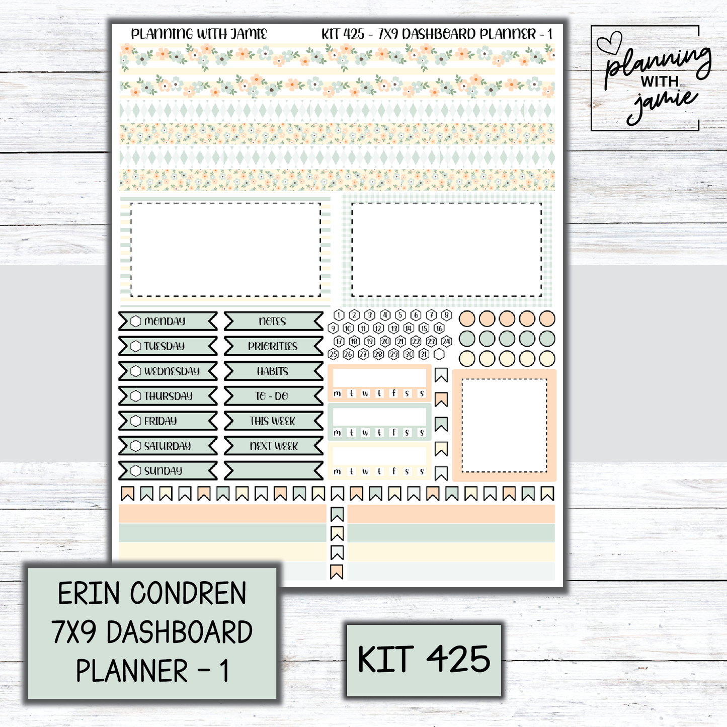 Kit 425 Erin Condren Dashboard Planner Sticker Kit