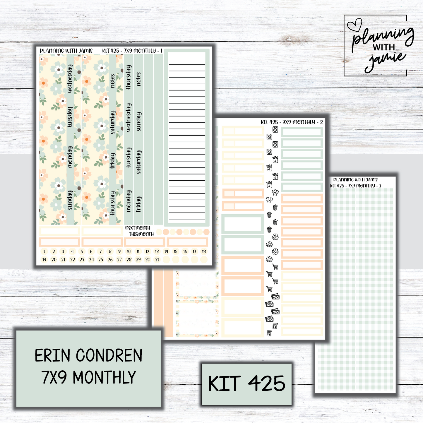 KIT 425 Erin Condren 7X9 OR A5 Monthly Kit