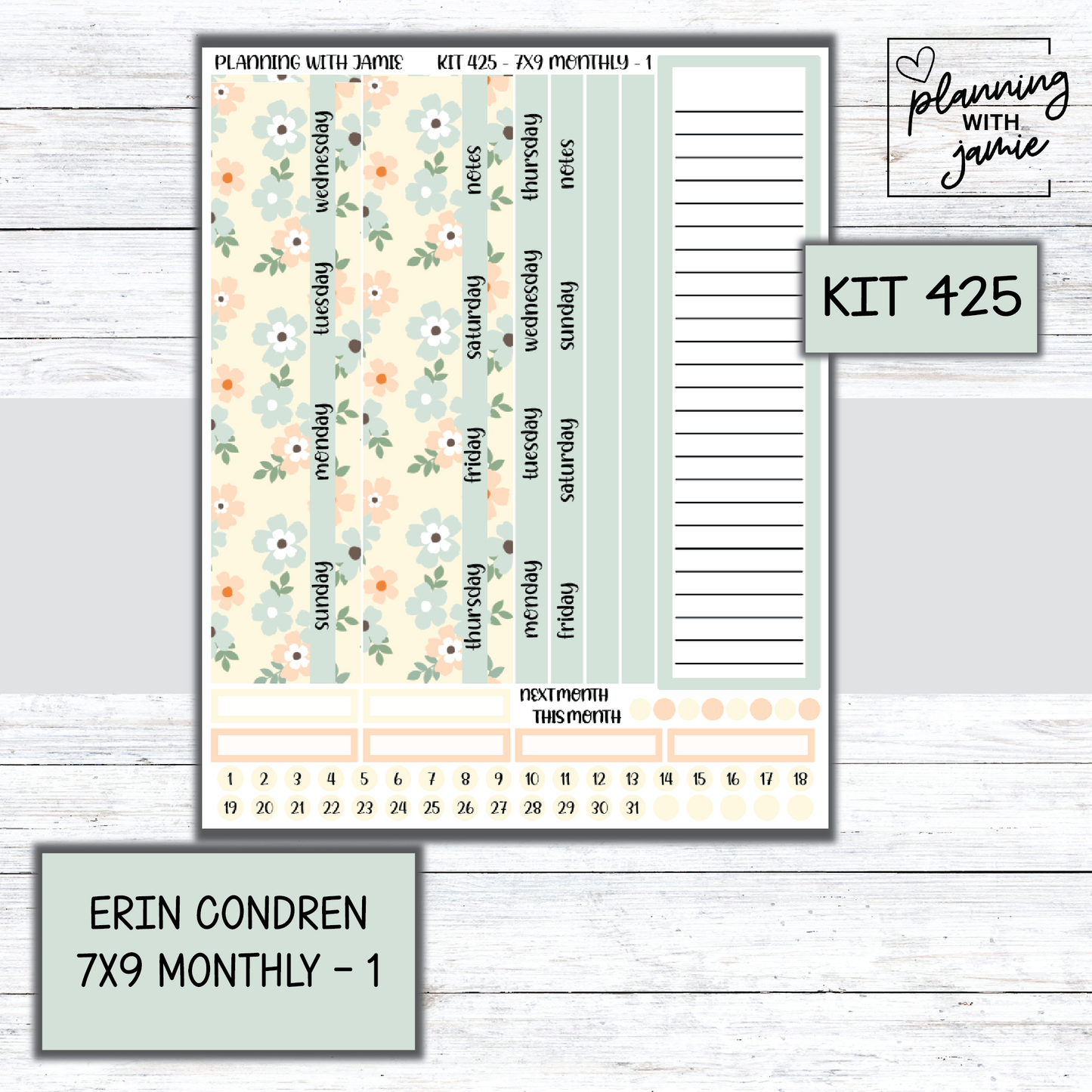 KIT 425 Erin Condren 7X9 OR A5 Monthly Kit