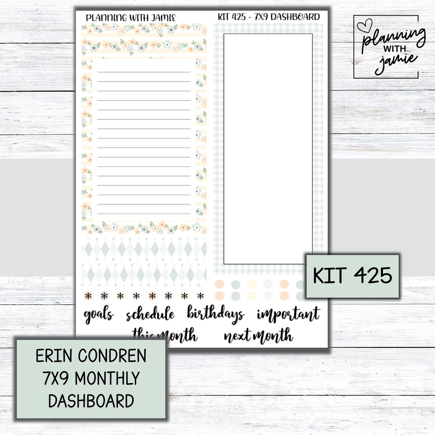 KIT 425 7X9 Erin Condren Monthly Dashboard Sticker Kit