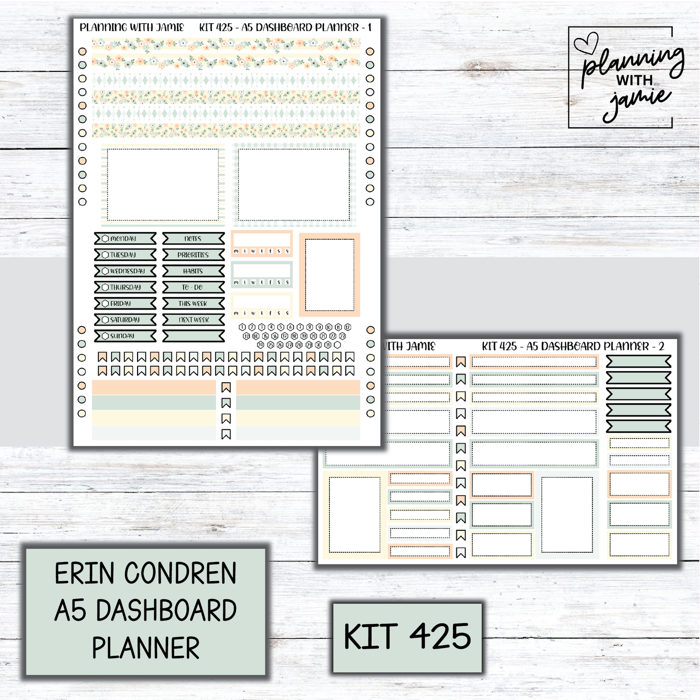 Kit 425 Erin Condren Dashboard Planner Sticker Kit