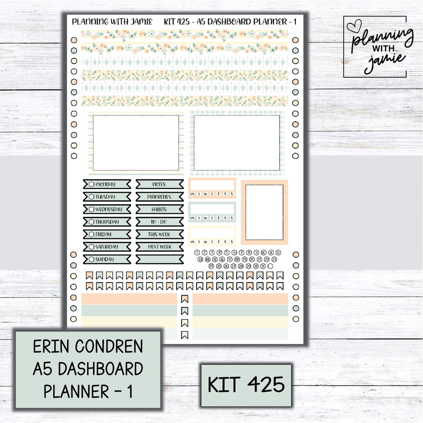 Kit 425 Erin Condren Dashboard Planner Sticker Kit