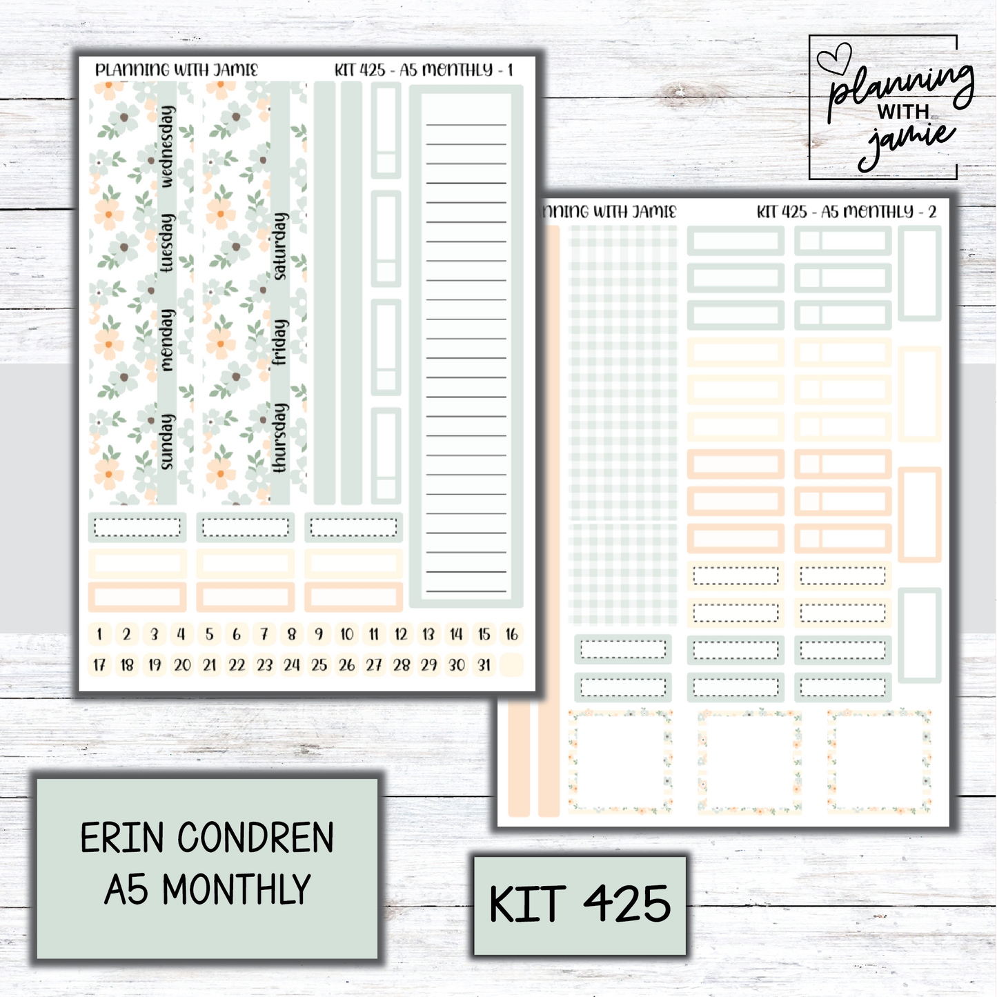 KIT 425 Erin Condren 7X9 OR A5 Monthly Kit