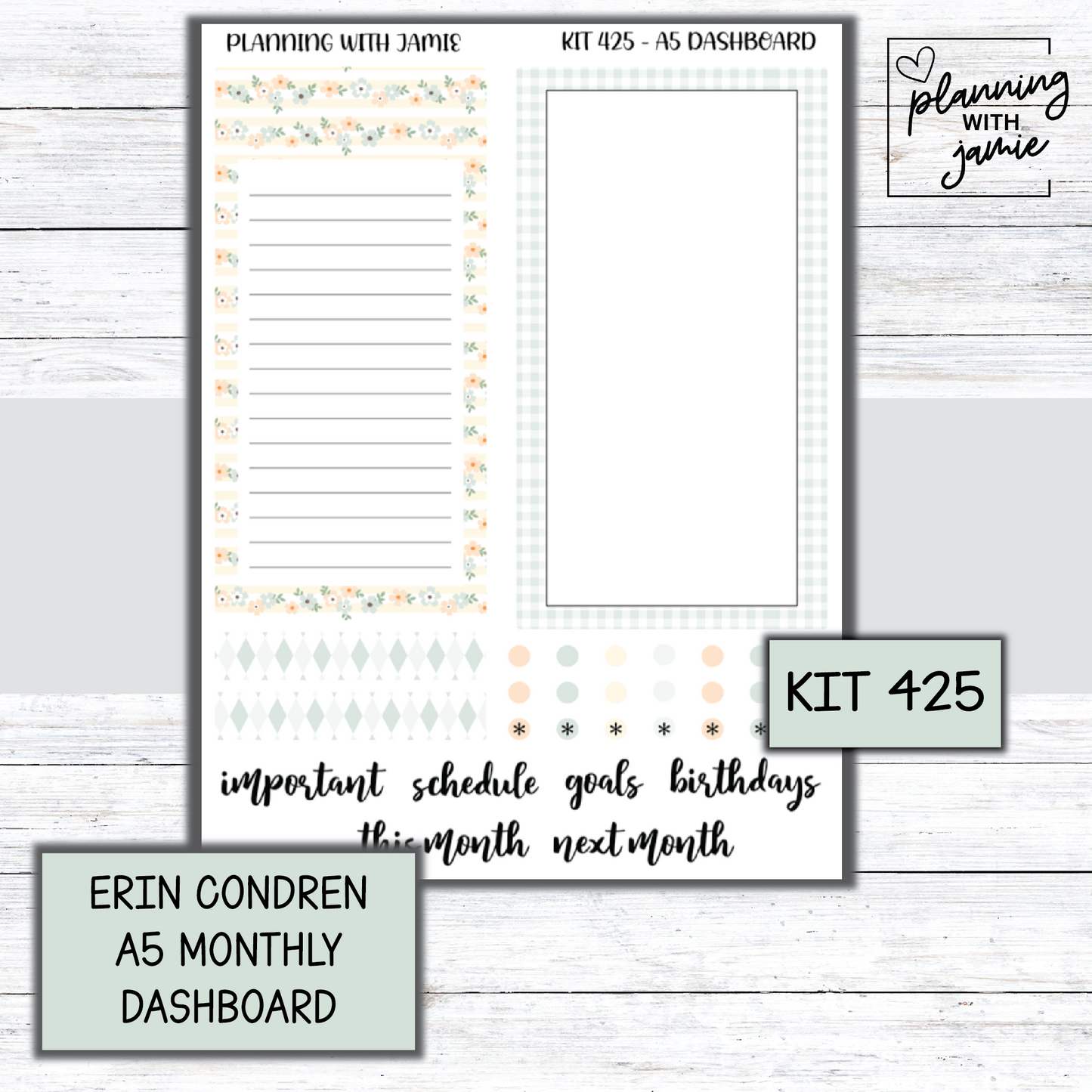 KIT 425 A5 Erin Condren Monthly Dashboard Sticker Kit