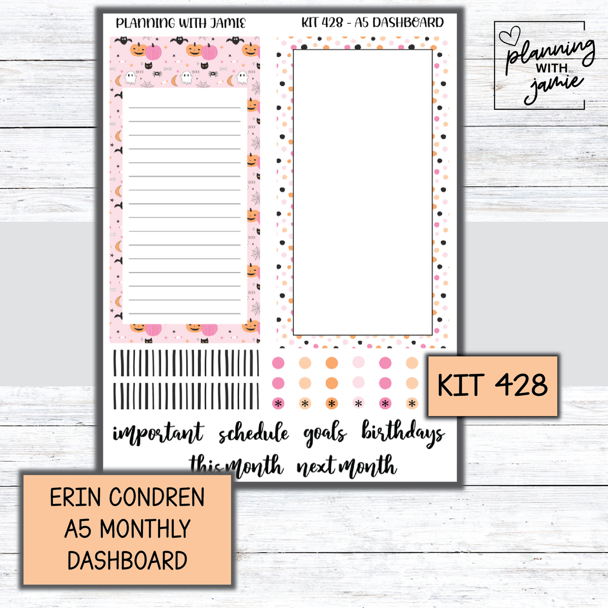 KIT 428 A5 Erin Condren Monthly Dashboard Sticker Kit