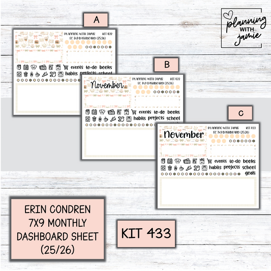 KIT 433 7X9 Erin Condren Monthly Dashboard Sticker Kit