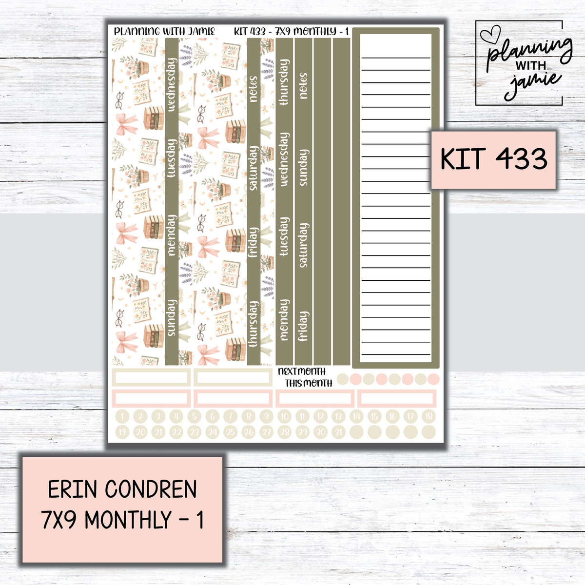 KIT 433 Erin Condren 7X9 OR A5 Monthly Kit