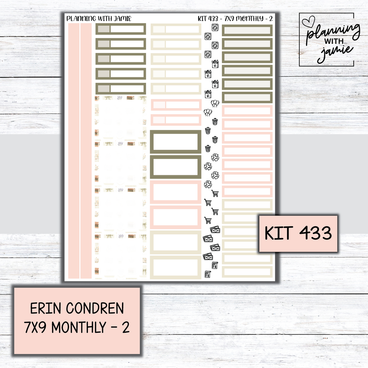 KIT 433 Erin Condren 7X9 OR A5 Monthly Kit
