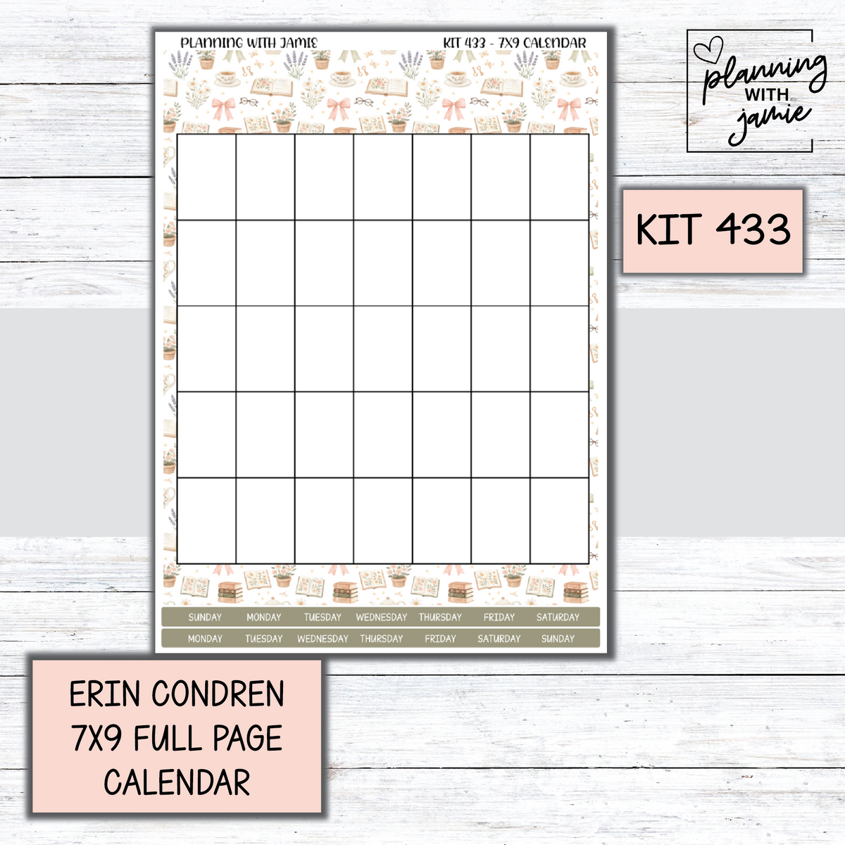 KIT 433 Erin Condren 7X9 Full Page Calendar