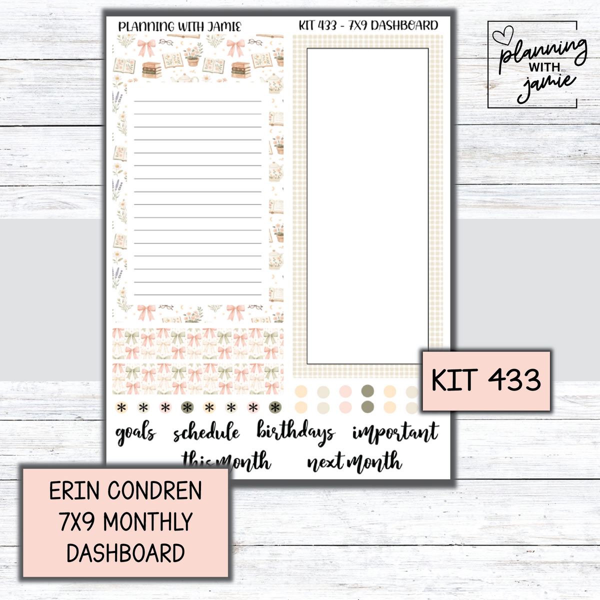 KIT 433 7X9 Erin Condren Monthly Dashboard Sticker Kit