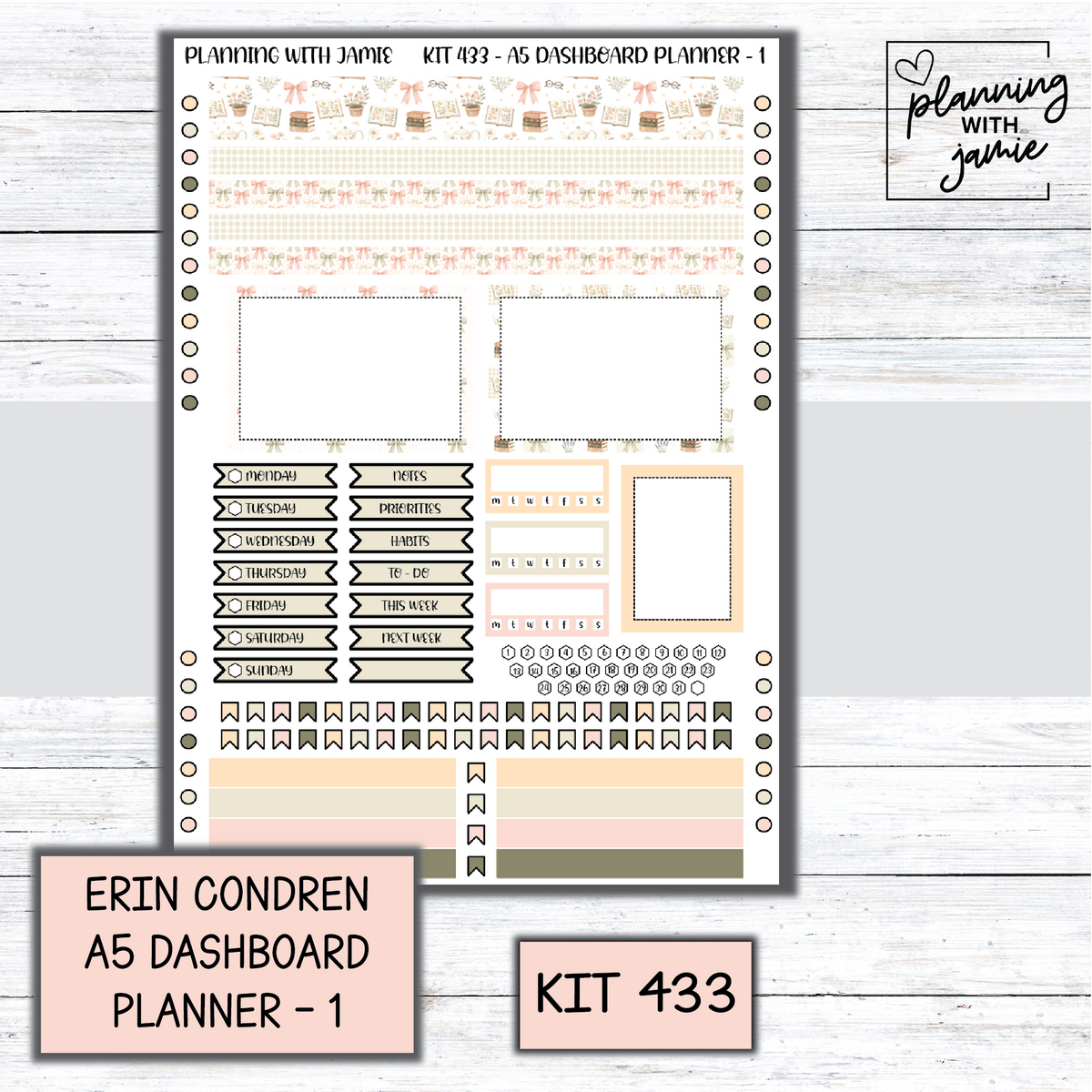 Kit 433 Erin Condren Dashboard Planner Sticker Kit