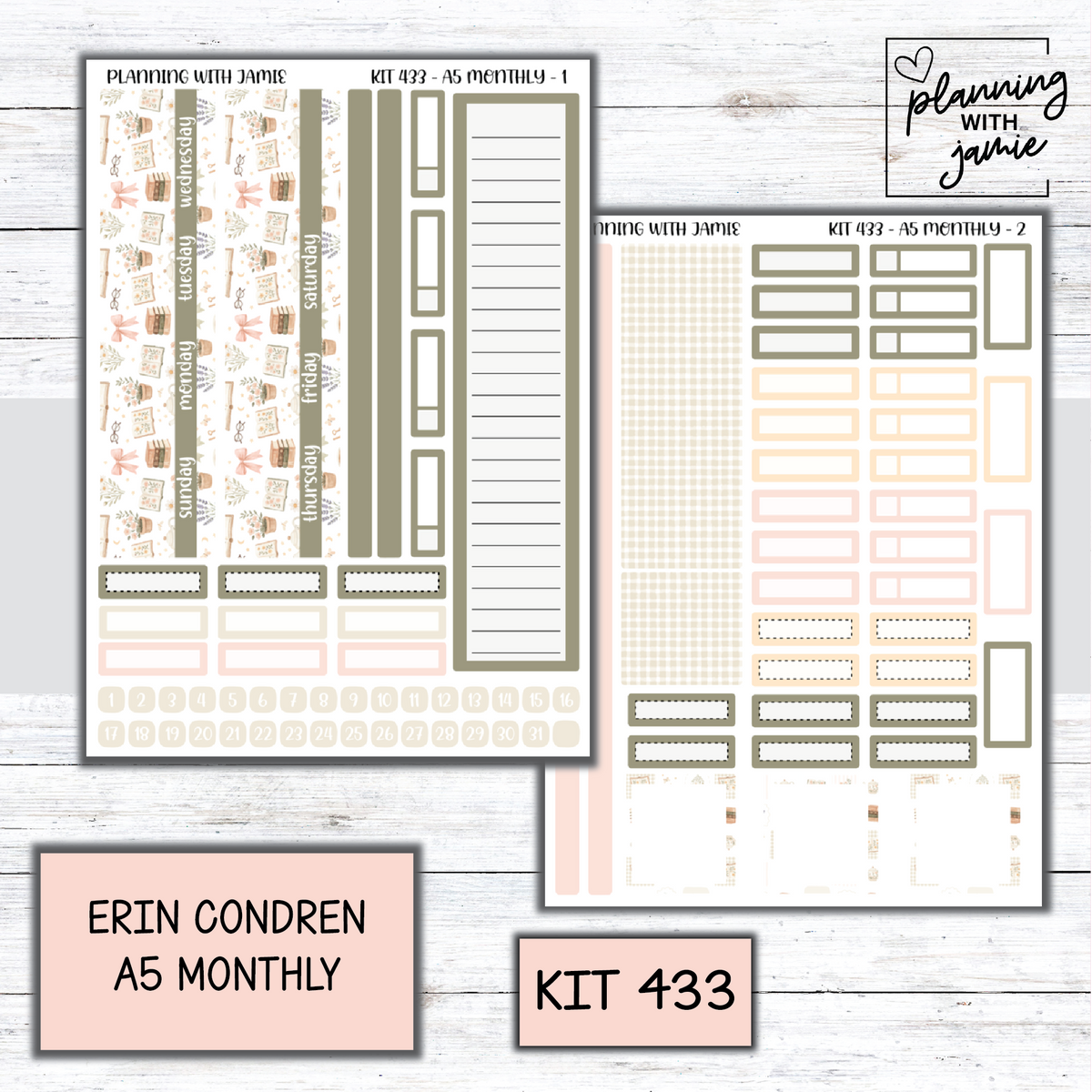 KIT 433 Erin Condren 7X9 OR A5 Monthly Kit