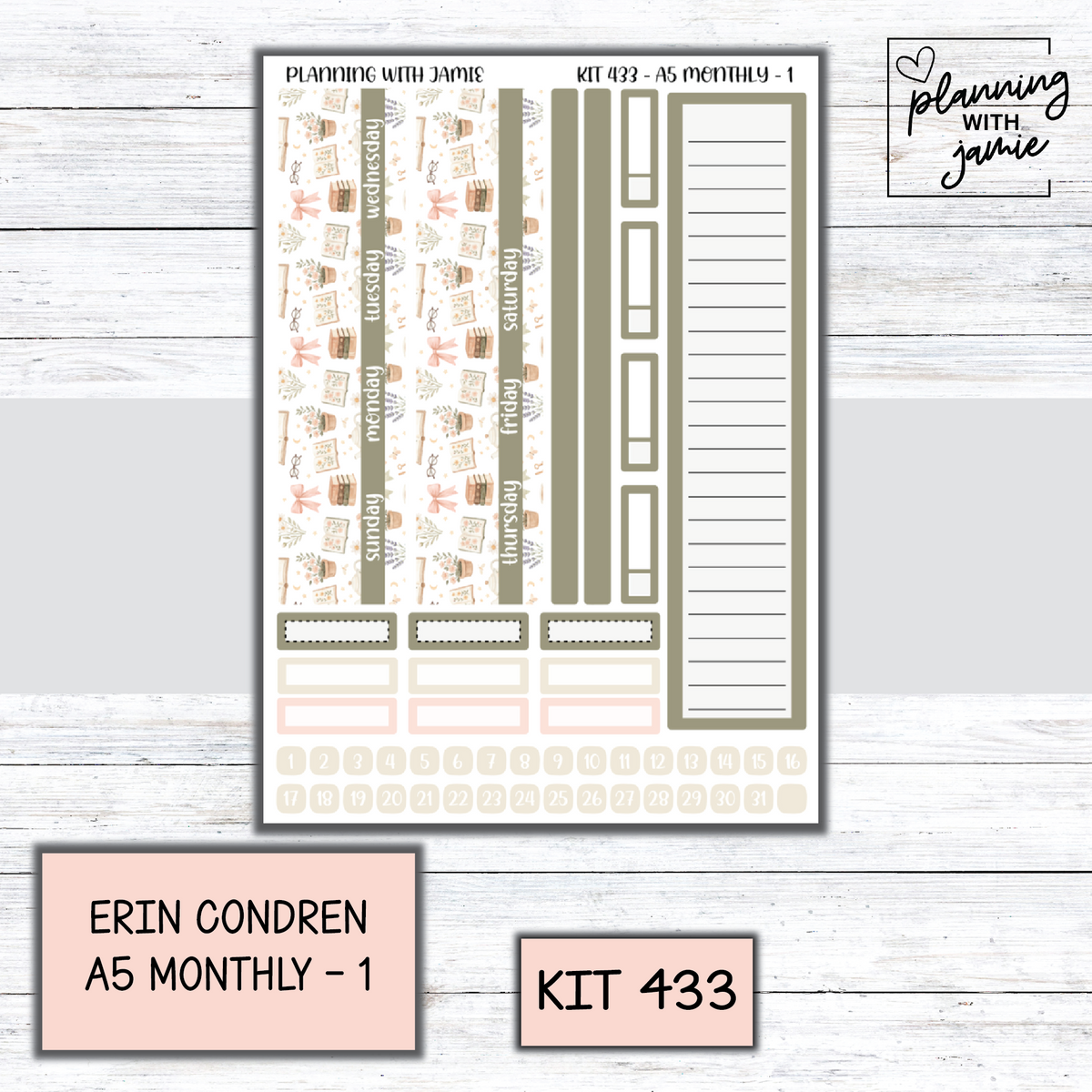 KIT 433 Erin Condren 7X9 OR A5 Monthly Kit