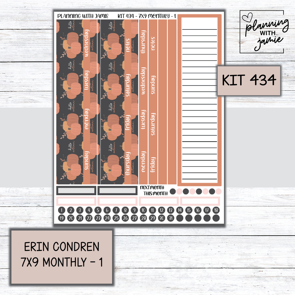 KIT 434 Erin Condren 7X9 OR A5 Monthly Kit