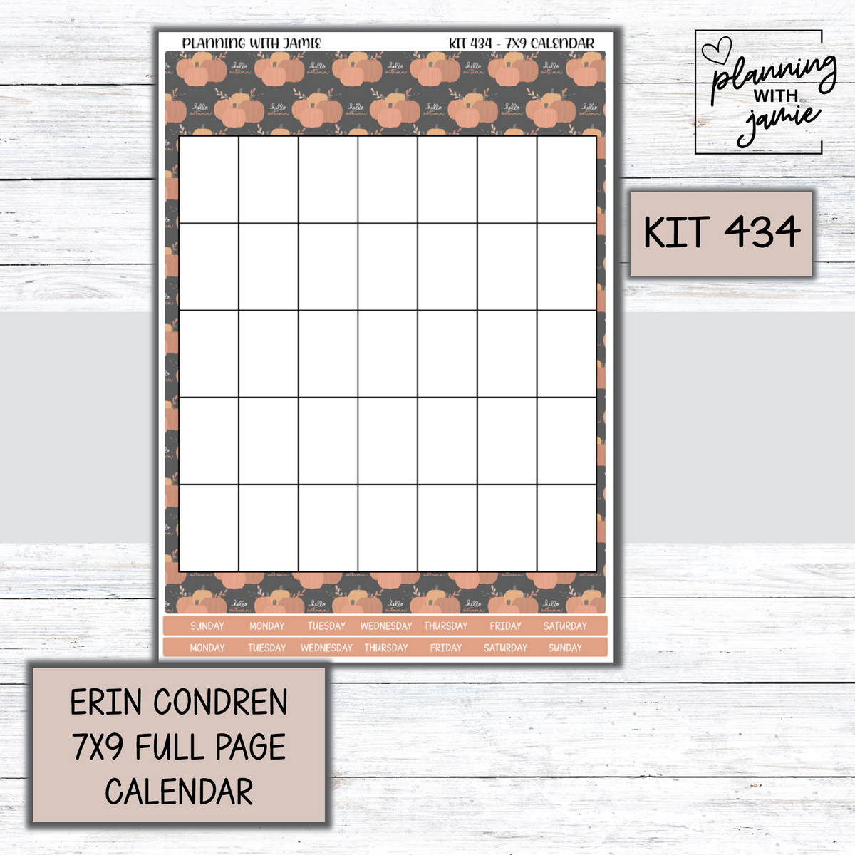 KIT 434 Erin Condren 7X9 Full Page Calendar