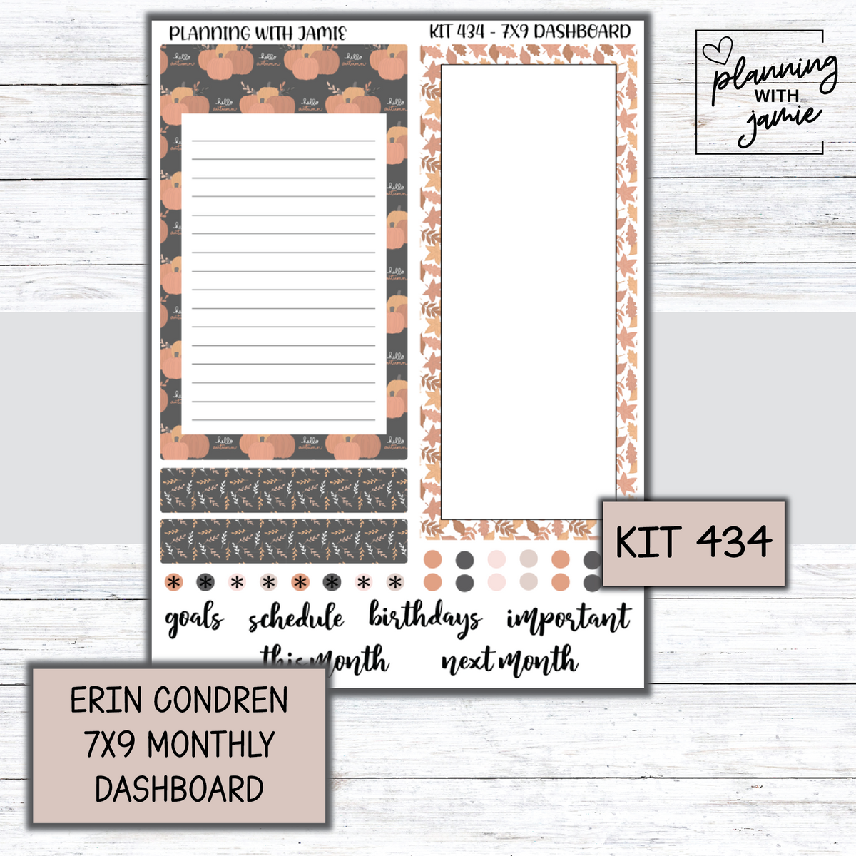 KIT 434 7X9 Erin Condren Monthly Dashboard Sticker Kit