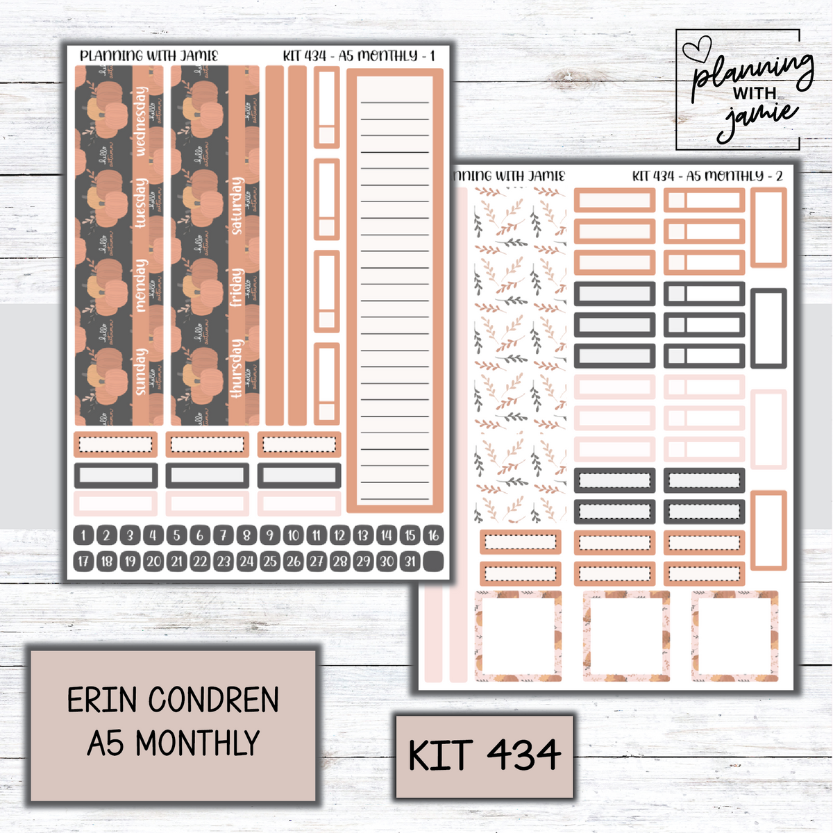 KIT 434 Erin Condren 7X9 OR A5 Monthly Kit