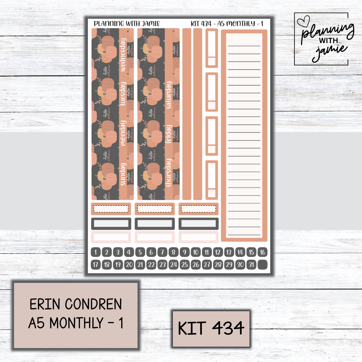 KIT 434 Erin Condren 7X9 OR A5 Monthly Kit