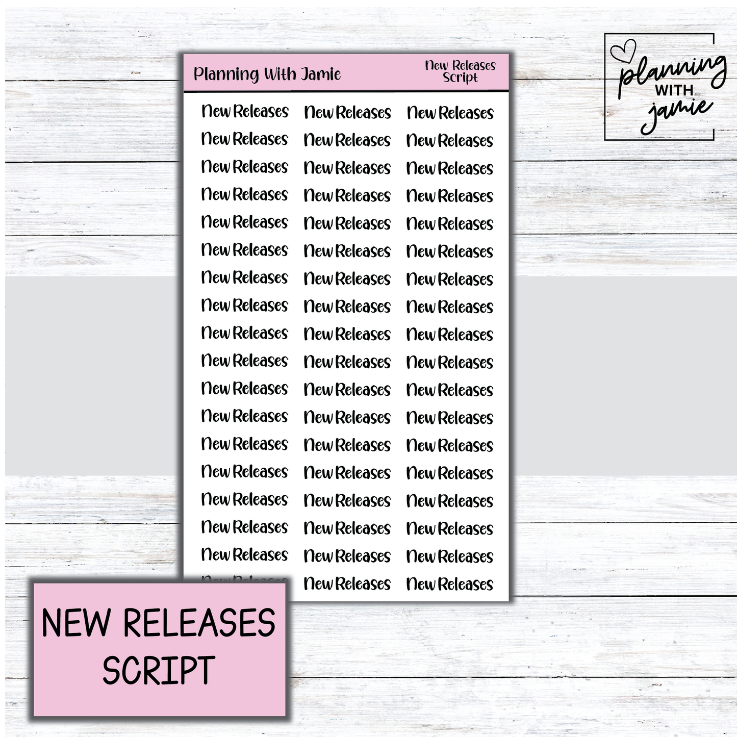 NEW RELEASES SCRIPT STICKER
