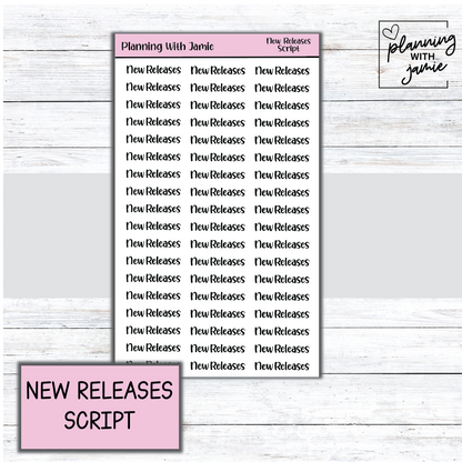 NEW RELEASES SCRIPT STICKER