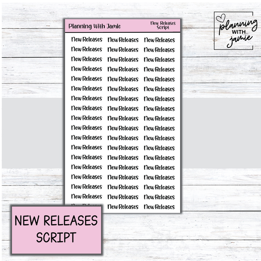NEW RELEASES SCRIPT STICKER