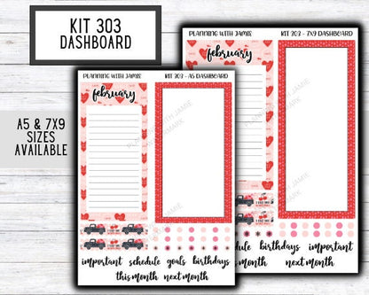 KIT 303 Erin Condren Dashboard Sticker Kit || Dashboard Monthly Sticker || Erin Condren Dashboard Sticker || LOVE Stickers || VALENTINES STICKERS