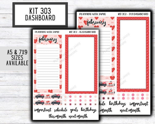KIT 303 Erin Condren Dashboard Sticker Kit || Dashboard Monthly Sticker || Erin Condren Dashboard Sticker || LOVE Stickers || VALENTINES STICKERS
