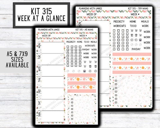 Kit 315 Week At A Glance Sticker || Week At A Glance Planner Sticker Kit || Weekly Overview Stickers || Daily Duo Stickers || SPRING STICKERS