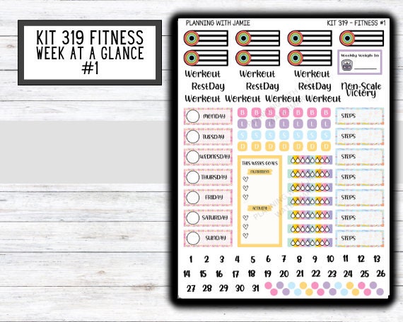 Kit 319 Weekly Fitness Sticker Kit || Weekly Sticker Kit || Happy Planner Fitness Stickers || FITNESS STICKERS | Workout Stickers