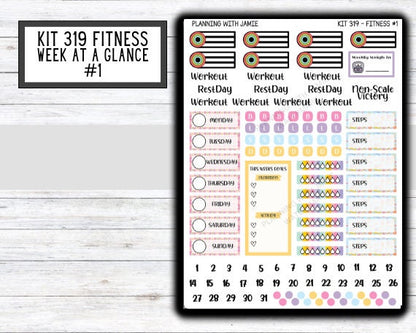 Kit 319 Weekly Fitness Sticker Kit || Weekly Sticker Kit || Happy Planner Fitness Stickers || FITNESS STICKERS | Workout Stickers