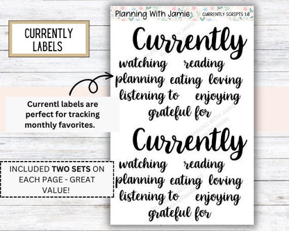 Currently Stickers, Currently Planner Stickers, Currently Prompts, Currently Scripts, Monthly Favorite Stickers