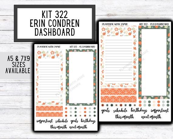 KIT 322 Erin Condren Dashboard Sticker Kit || Dashboard Monthly Sticker || Erin Condren Dashboard Sticker || FLORAL Stickers