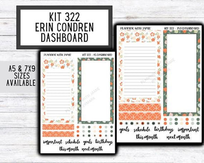 KIT 322 Erin Condren Dashboard Sticker Kit || Dashboard Monthly Sticker || Erin Condren Dashboard Sticker || FLORAL Stickers