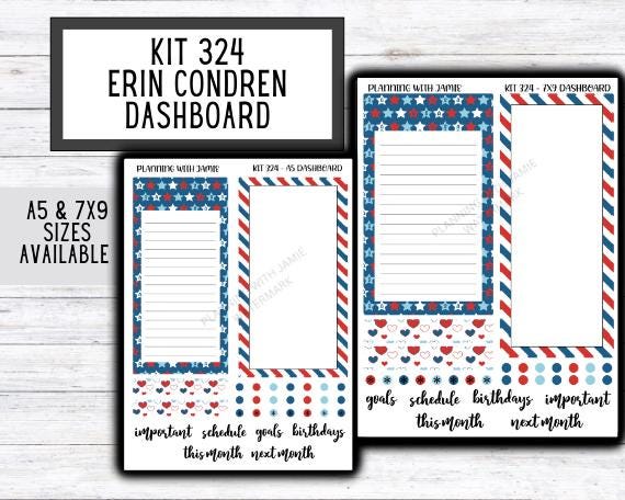 KIT 324 Erin Condren Dashboard Sticker Kit || Dashboard Monthly Sticker || Erin Condren Dashboard Sticker || RED WHITE AND BLUE Stickers