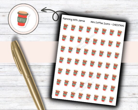COFFEE Sticker, Coffee Cup Sticker, Coffee Date Sticker, Drink Sticker, Christmas Coffee, Planner Sticker