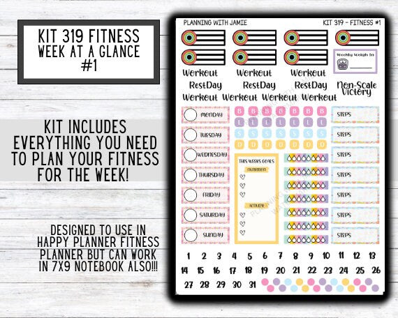 Kit 319 Weekly Fitness Sticker Kit || Weekly Sticker Kit || Happy Planner Fitness Stickers || FITNESS STICKERS | Workout Stickers