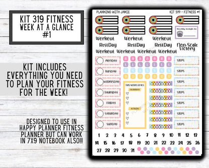 Kit 319 Weekly Fitness Sticker Kit || Weekly Sticker Kit || Happy Planner Fitness Stickers || FITNESS STICKERS | Workout Stickers