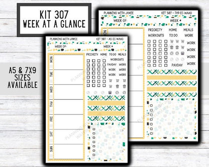 Kit 307 Week At A Glance Sticker || Week At A Glance Planner Sticker Kit || Weekly Overview Stickers || Daily Duo Stickers || ST PATRICKS DAY STICKERS || SPRING STICKERS