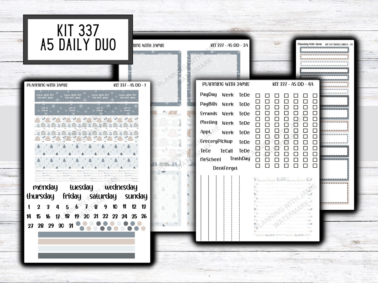 Kit 337 Erin Condren Daily Duo || Weekly Sticker Kit || Daily Duo Stickers || WINTER Stickers || FLOWER STICKERS